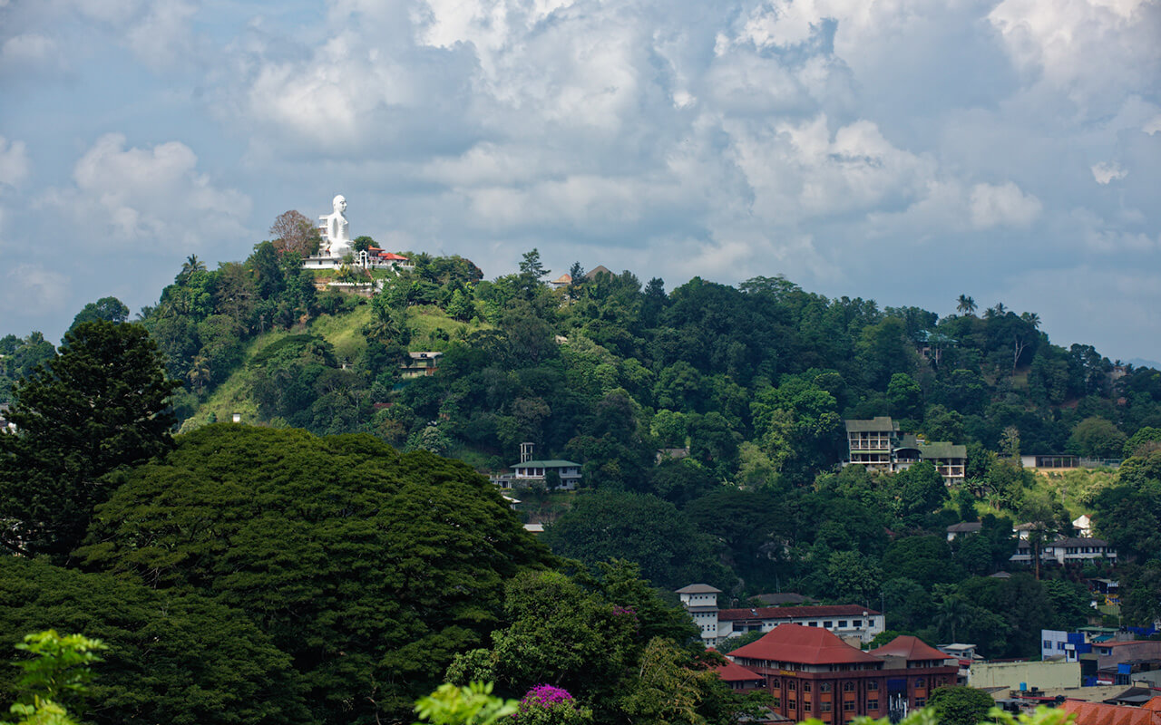 View of Buddha statue from the Temple of Tooth in Kandy Sri Lanka