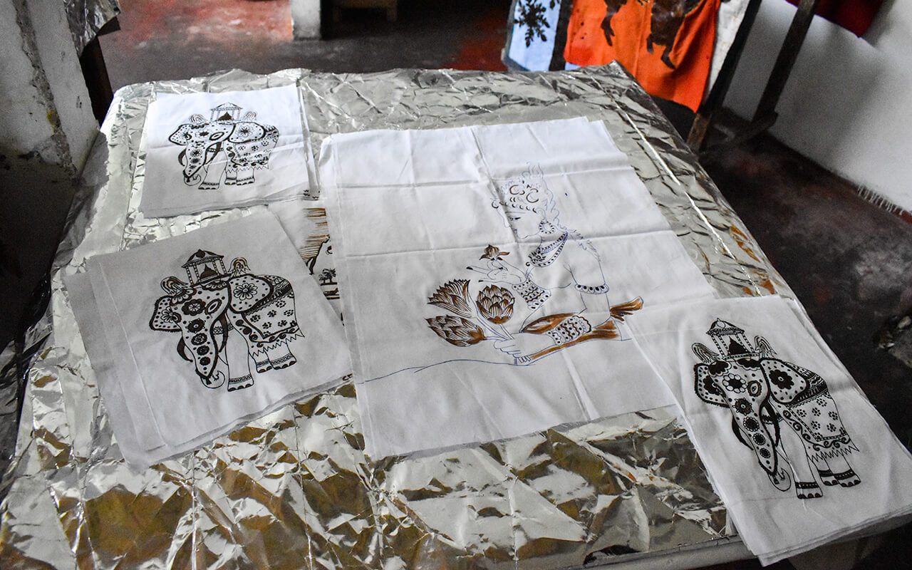 Different designs waiting to be waxed at the Kandy batik factory