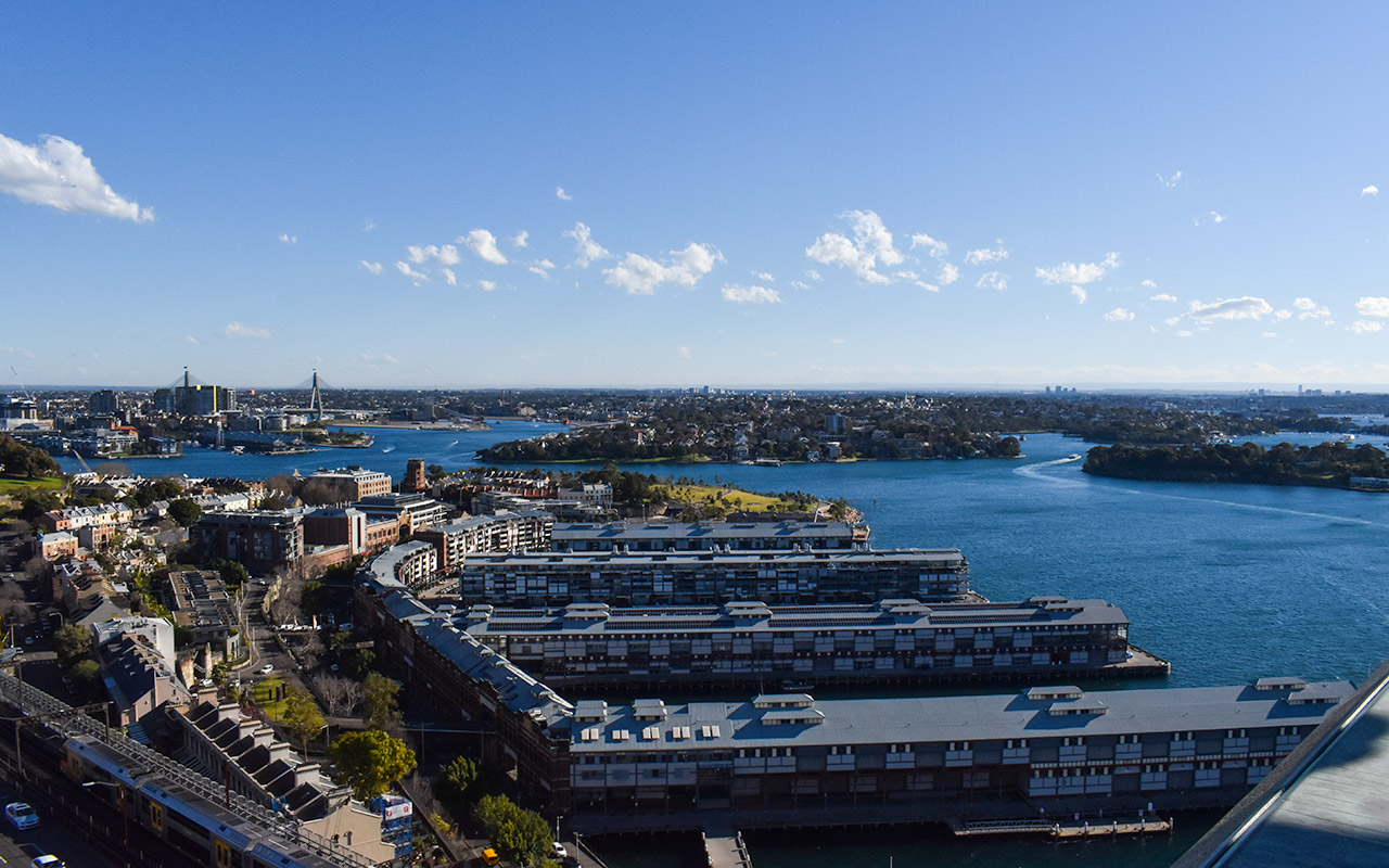 Walsh Bay in the sun from the Harbour Bridge Pylon Lookout