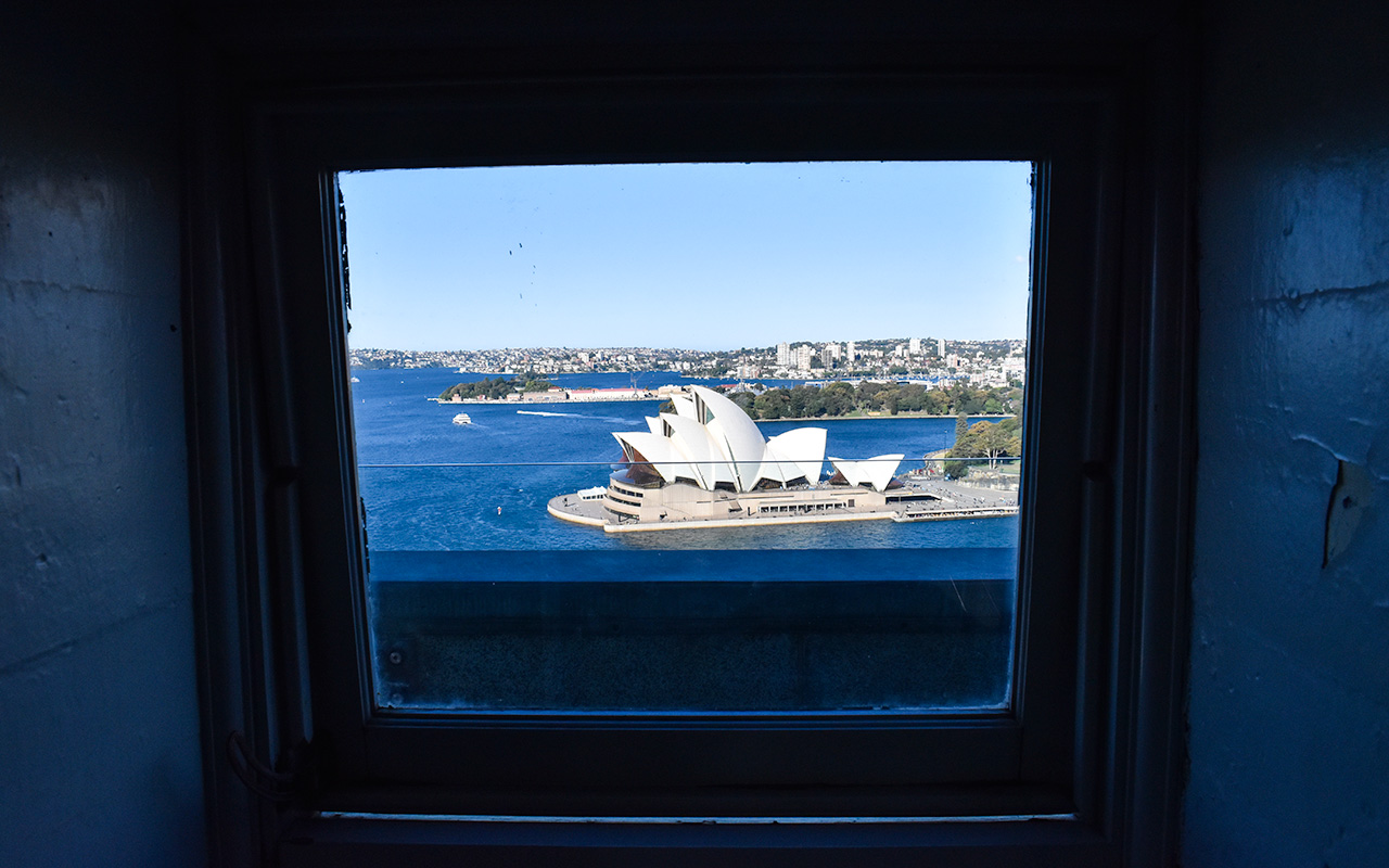 Vignette of the Sydney Opera House from the Harbour Bridge Pylon Lookout