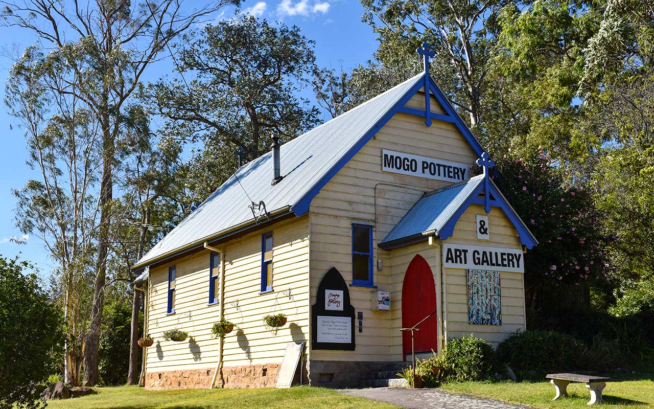 In Batemans Bay NSW, the Mogo Pottery is in the old church