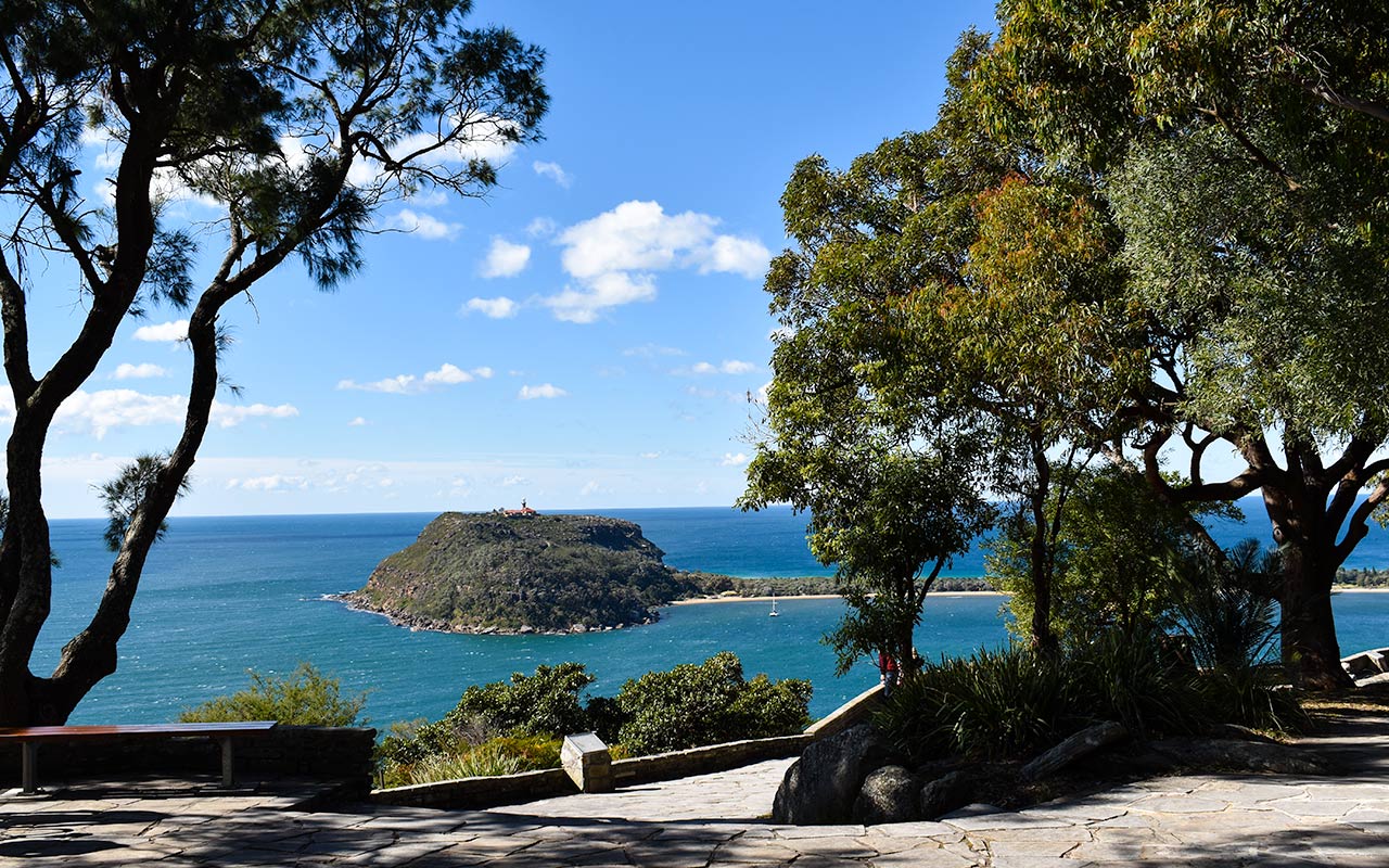 The view over Barrenjoey Lighthouse from the West Head Lookout platform