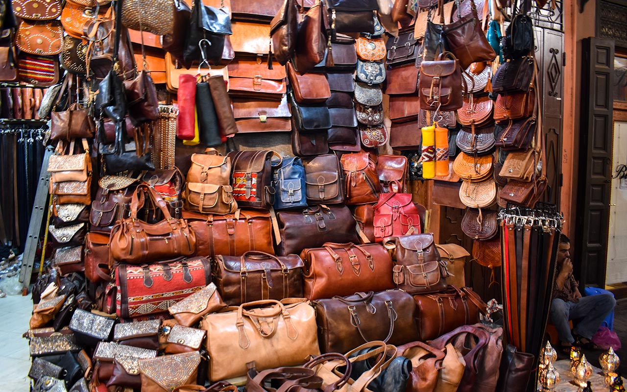 You can buy many leather bags in the markets in Morocco