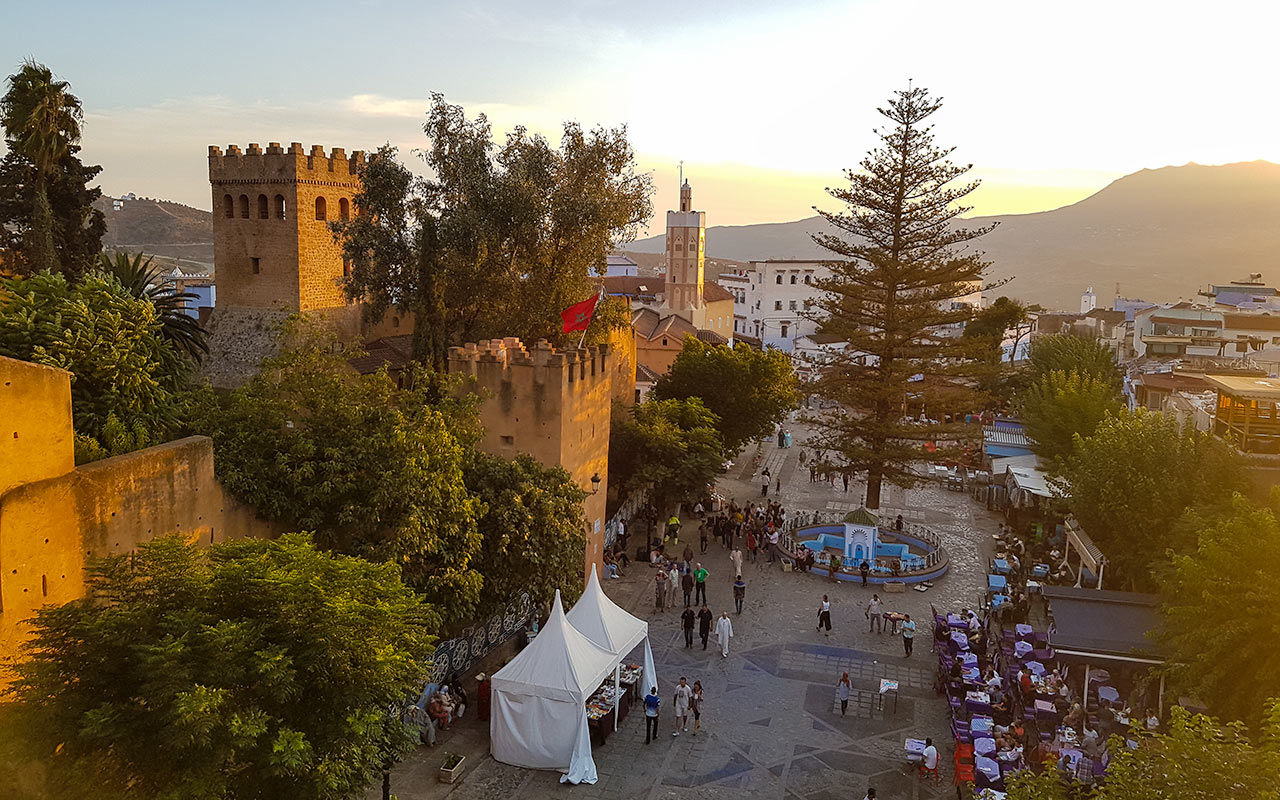 Once you are done with the blue streets of Chefchaouen, you can watch the sun set on the Uta El Hamman square