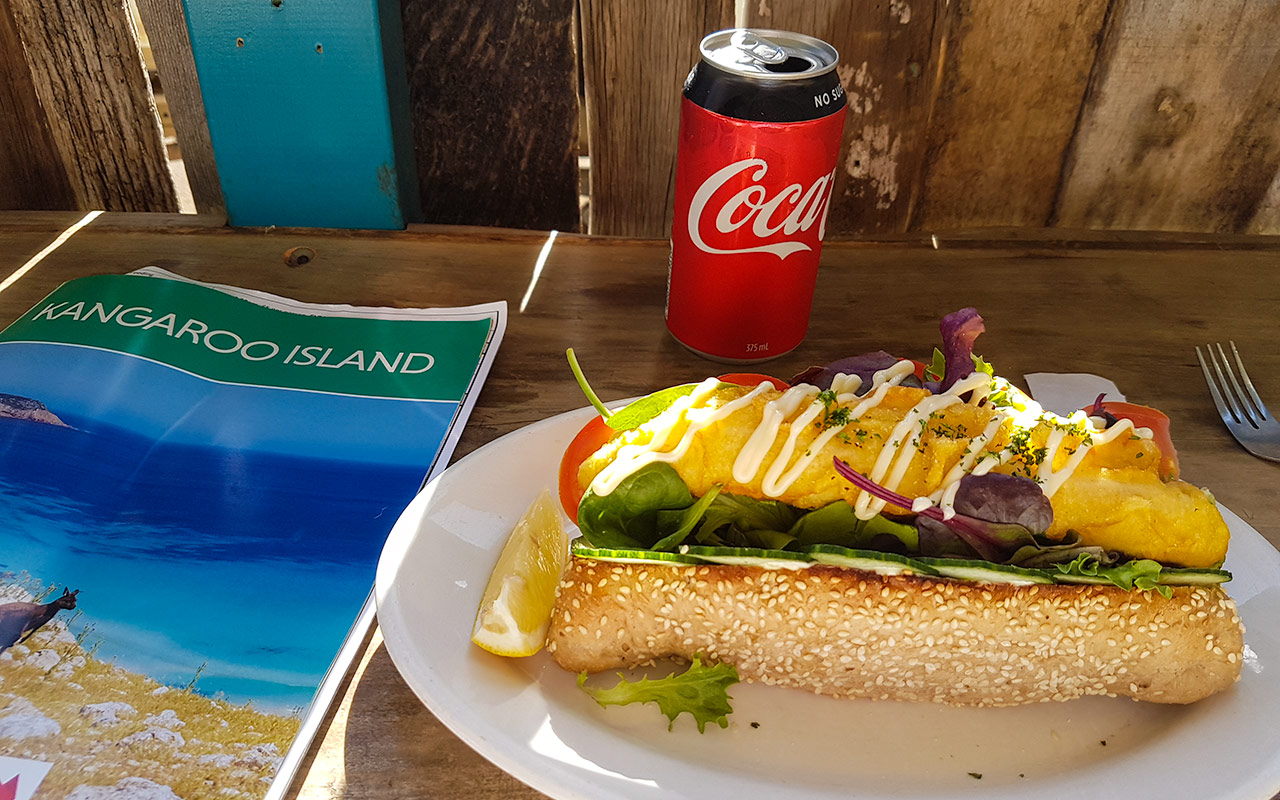 The shark burger at the Vivonne Bay General Store is a great Kangaroo Island food