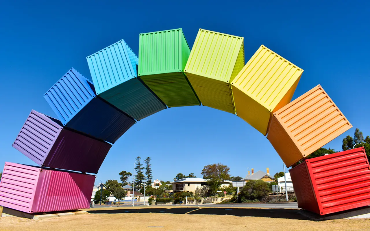 The Rainbow Containers will greet you when you arrive in Fremantle