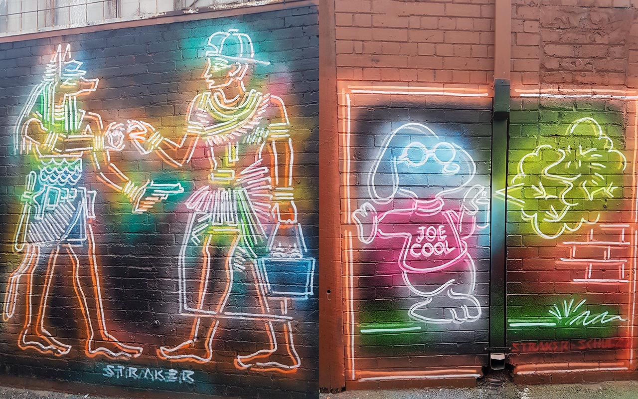 This hidden laneway has some great street art by Drew Straker