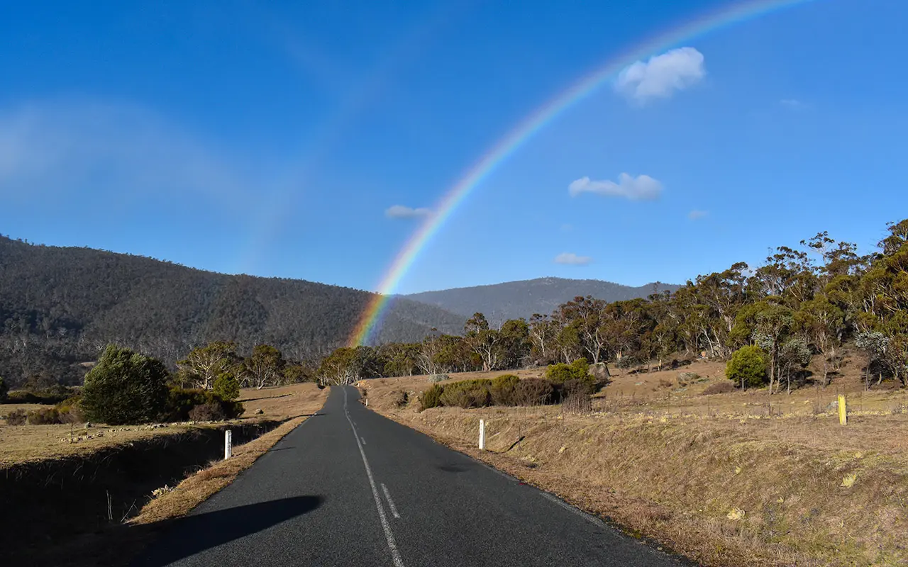 The rainbow is at the end of the road in Namadgi National Park