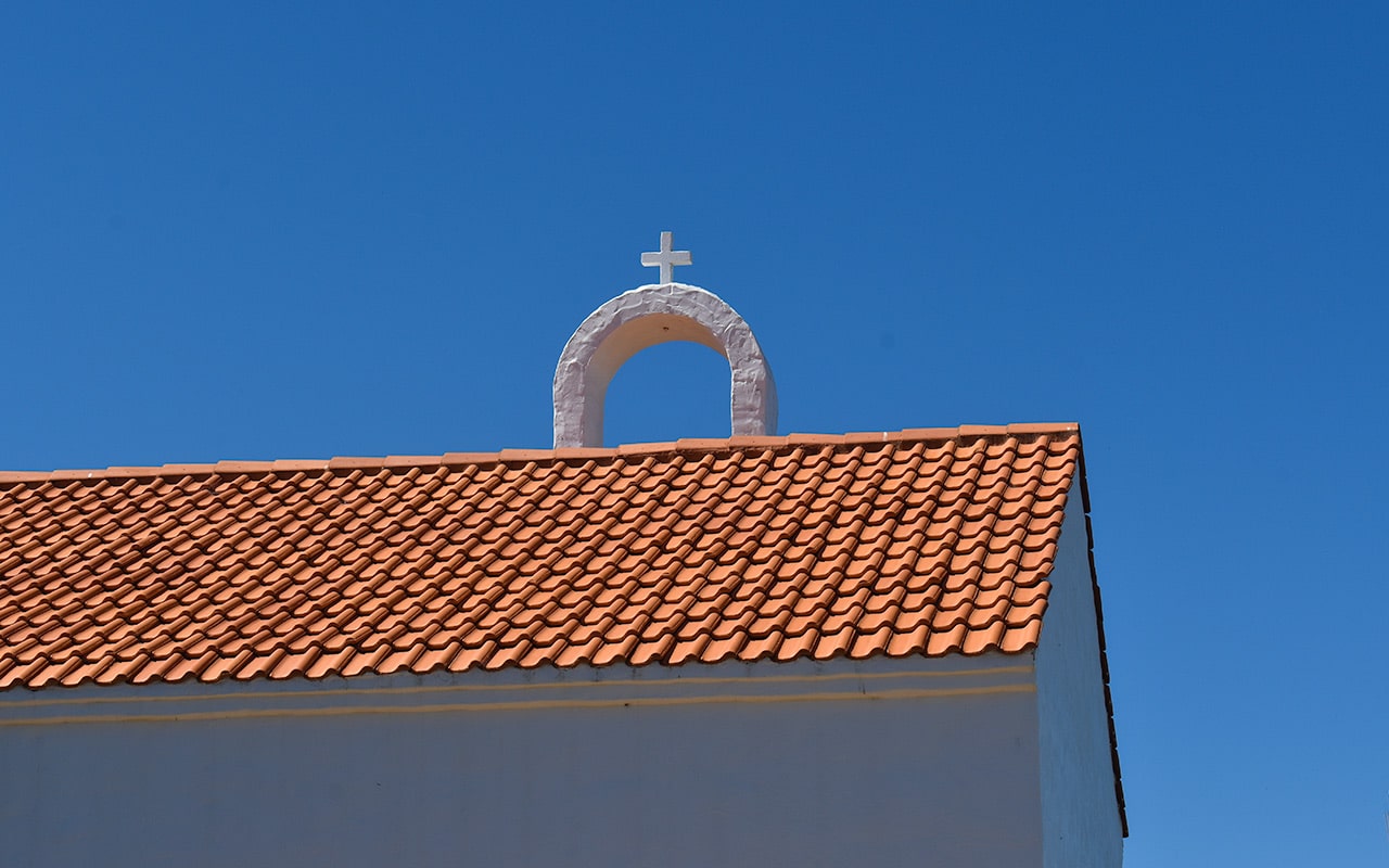The Greek Orthodox Church in Prevelly stands out in the sun