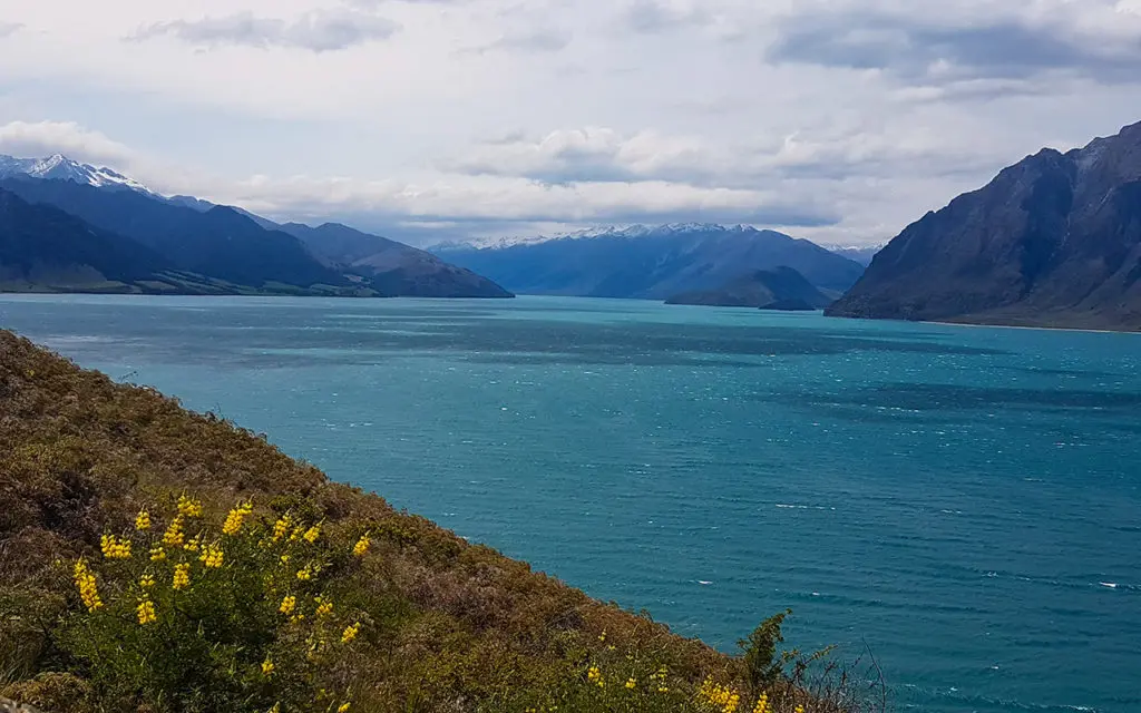 Lake Hawea has a beautiful blue colour