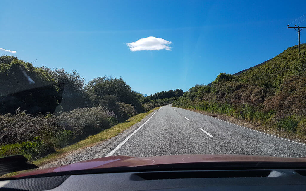 Take a drive in New Zealand on a sunny day