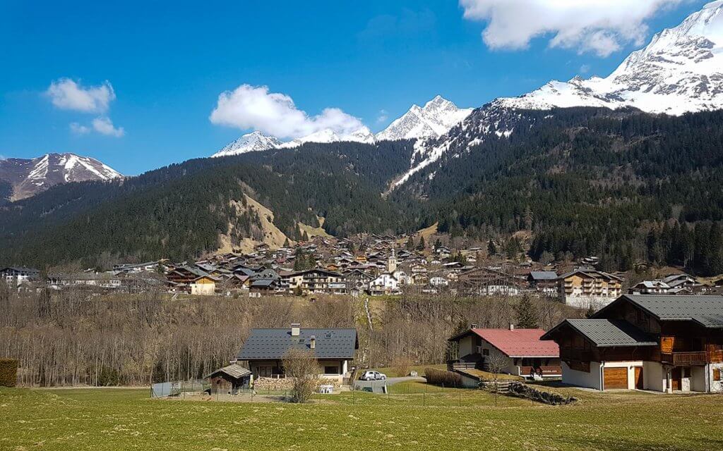 The village of Les Contamines, just under the mountains