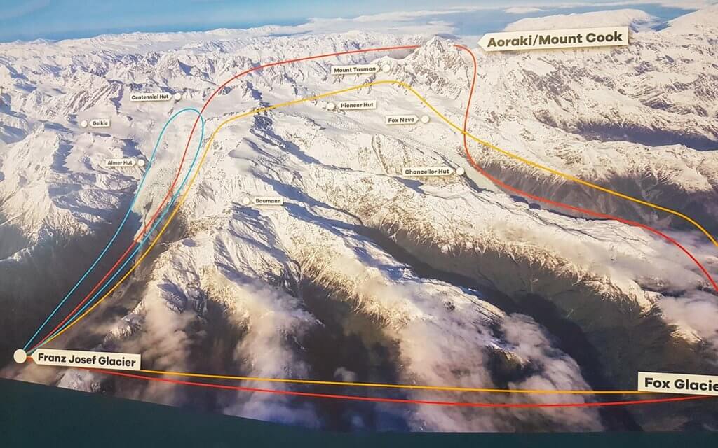 The Helicopter Line had a glacier map to show the trajectory