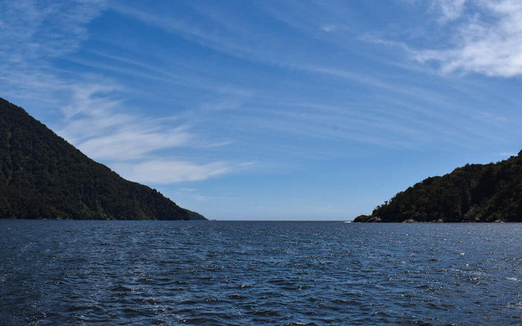 The Milford Sound opens onto the Tasman Sea