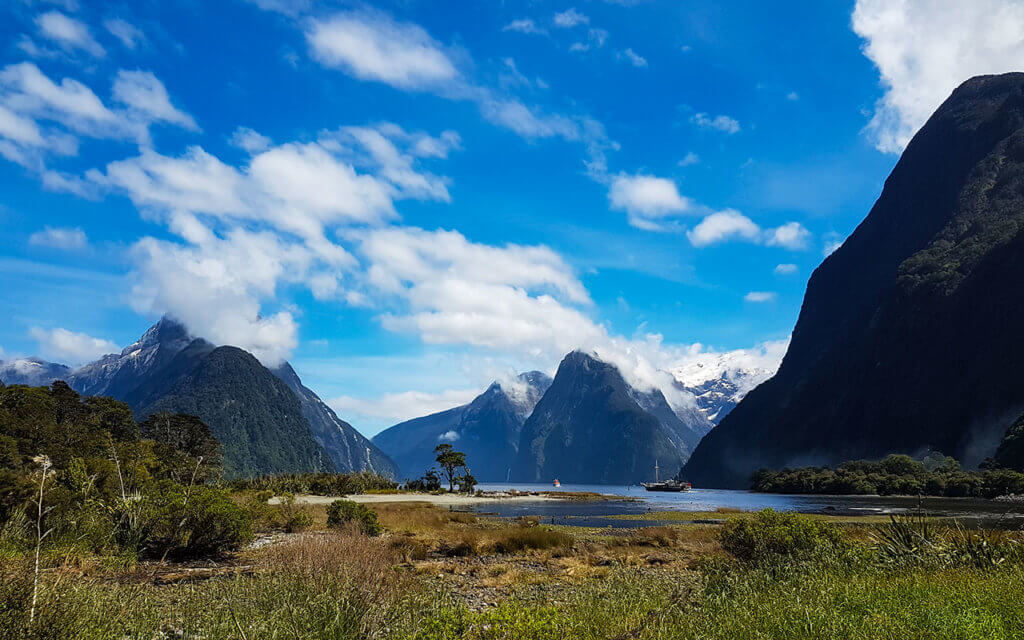 Milford Sound is beautiful in the sunshine