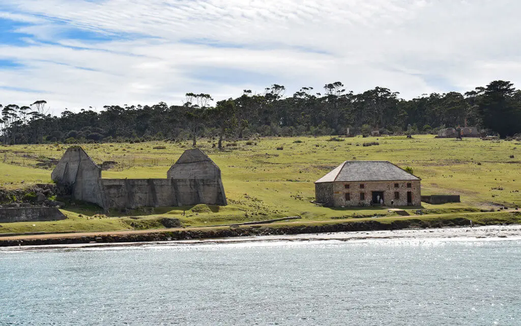 The cement works at Maria Island is not the most attractive building