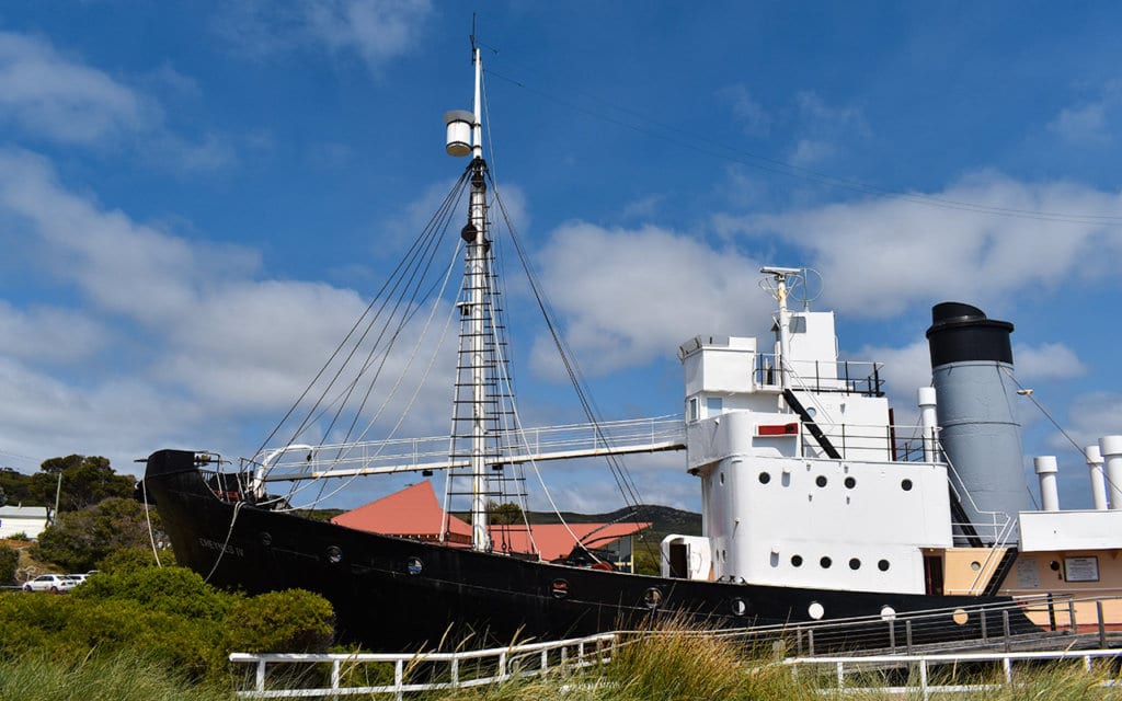 The Cheynes IV whale chaser sits proudly at the Albany Whaling Station