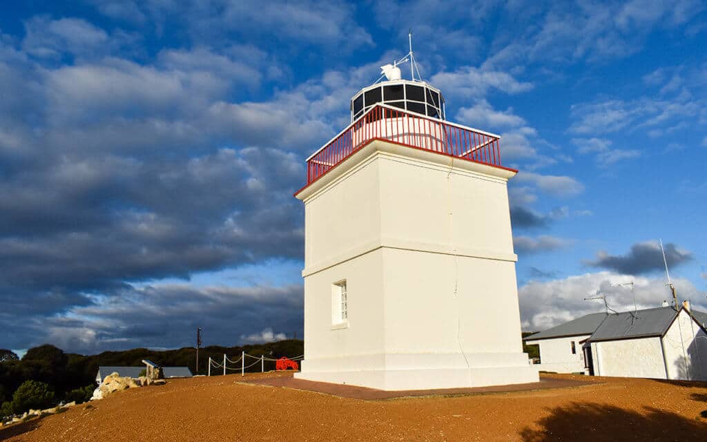 Cape Borda Lighthouse on Kangaroo Island has a short square tower