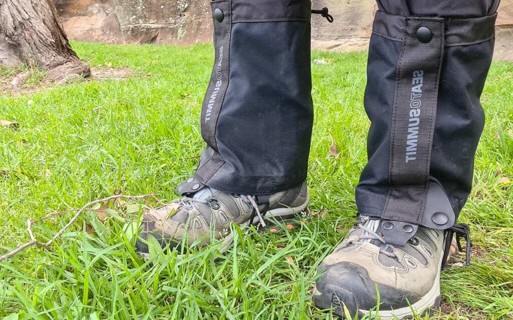 I use Outdoor Research Sea Summit gaiters to protect my boots from the rain
